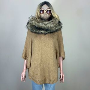 MICHAEL Michael Kors Women’s Sz S Brown Bat Sleeve Fur neck Poncho/shrug